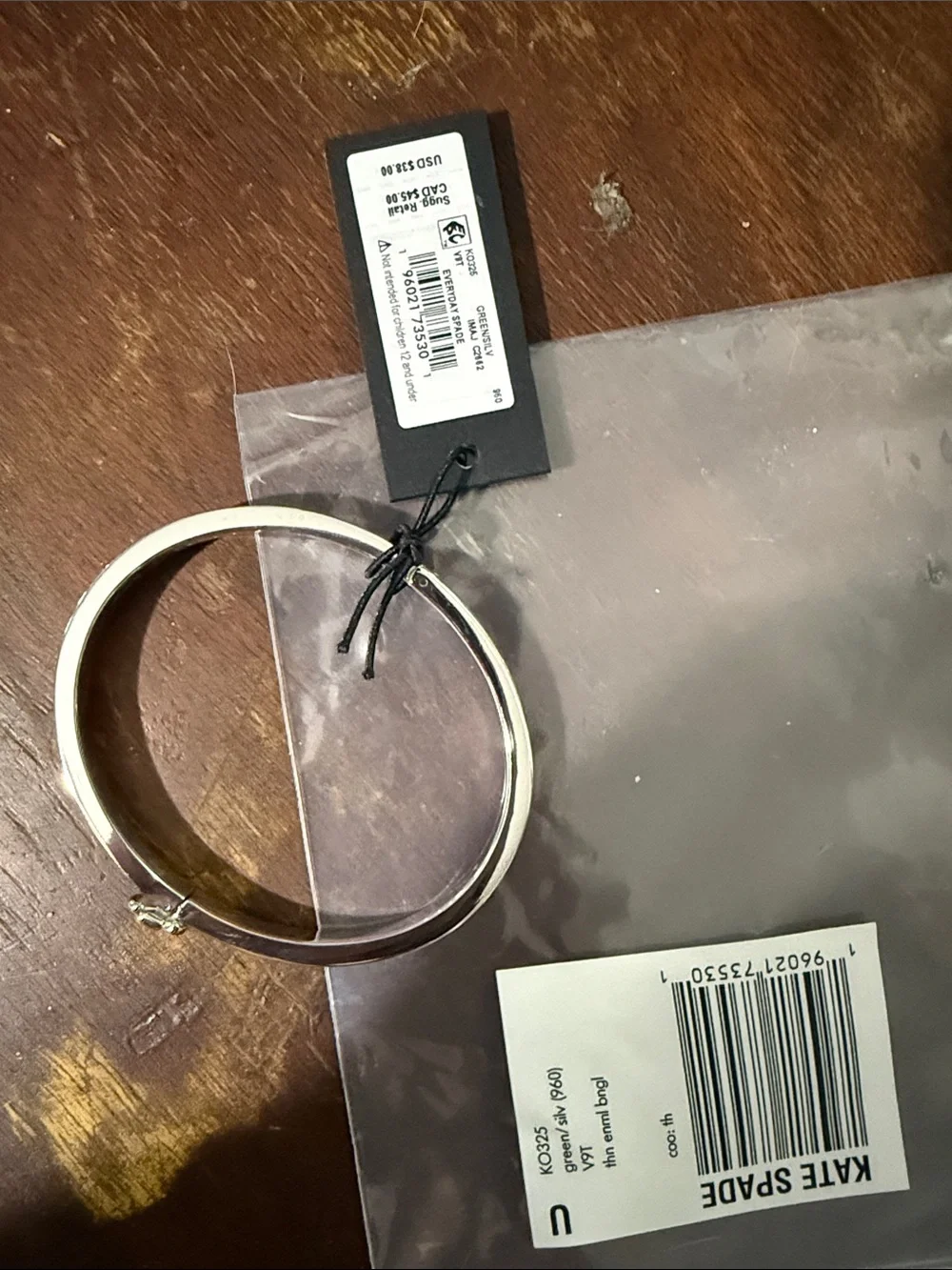 kate spade Silver Tone Hinged Bangle with Pale Mint Accent - Picture 2 of 8